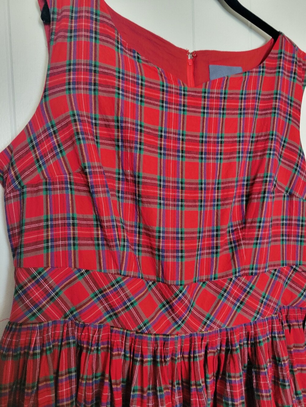 Modcloth Red Plaid Swing Dress Rockabilly Pin Up Retro Netted Skirt Holiday 16 - Picture 7 of 14